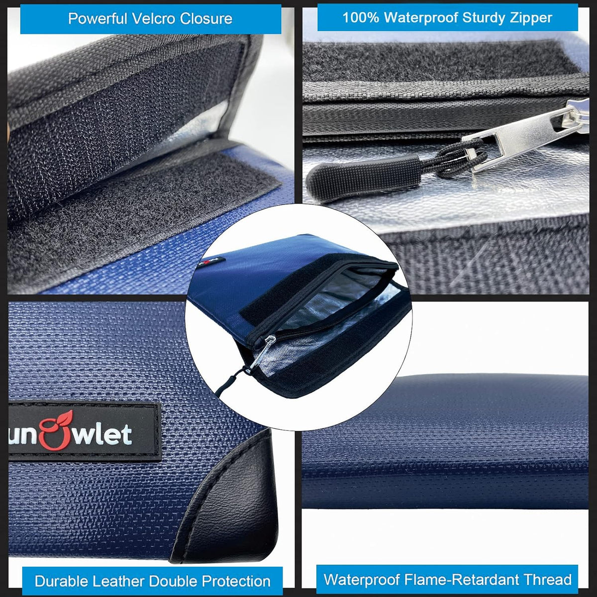 Fireproof Waterproof Money Document Bag, 13.9"x10.6", Blue