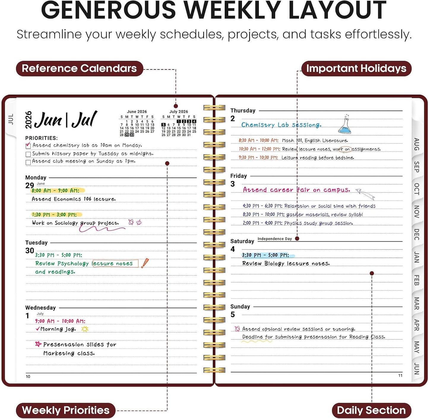 Planner 2026-2027, 8.5" x 11" Weekly and Monthly Academic Year Planner Calendar, July 2026 - June 2027, Hardcover Large School Planning Agenda With Tabs, Perfect for School & Office Supplies, A4, Green