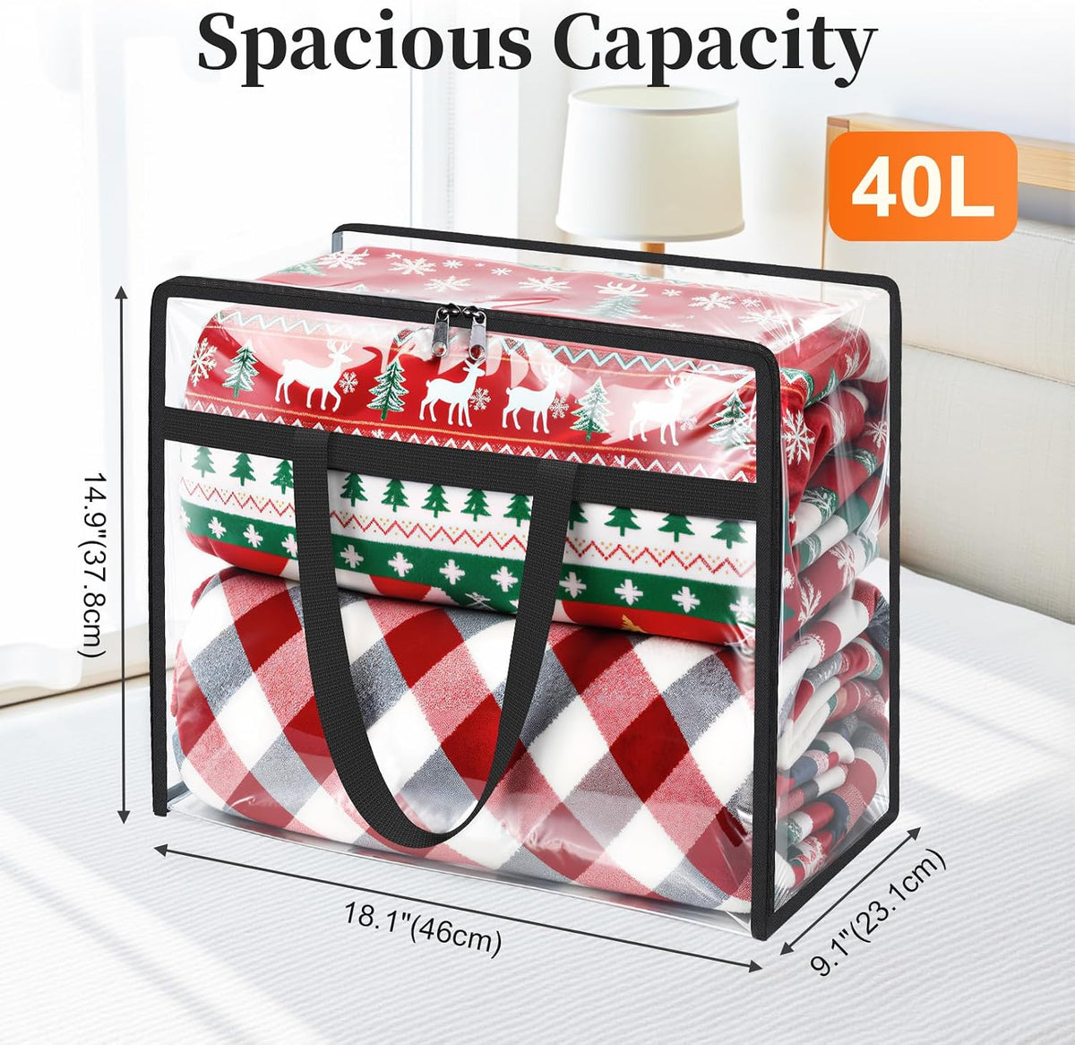 SpaceTrove Clear Storage Bags, 4-Pack Under Bed and Closet Organizers 40L
