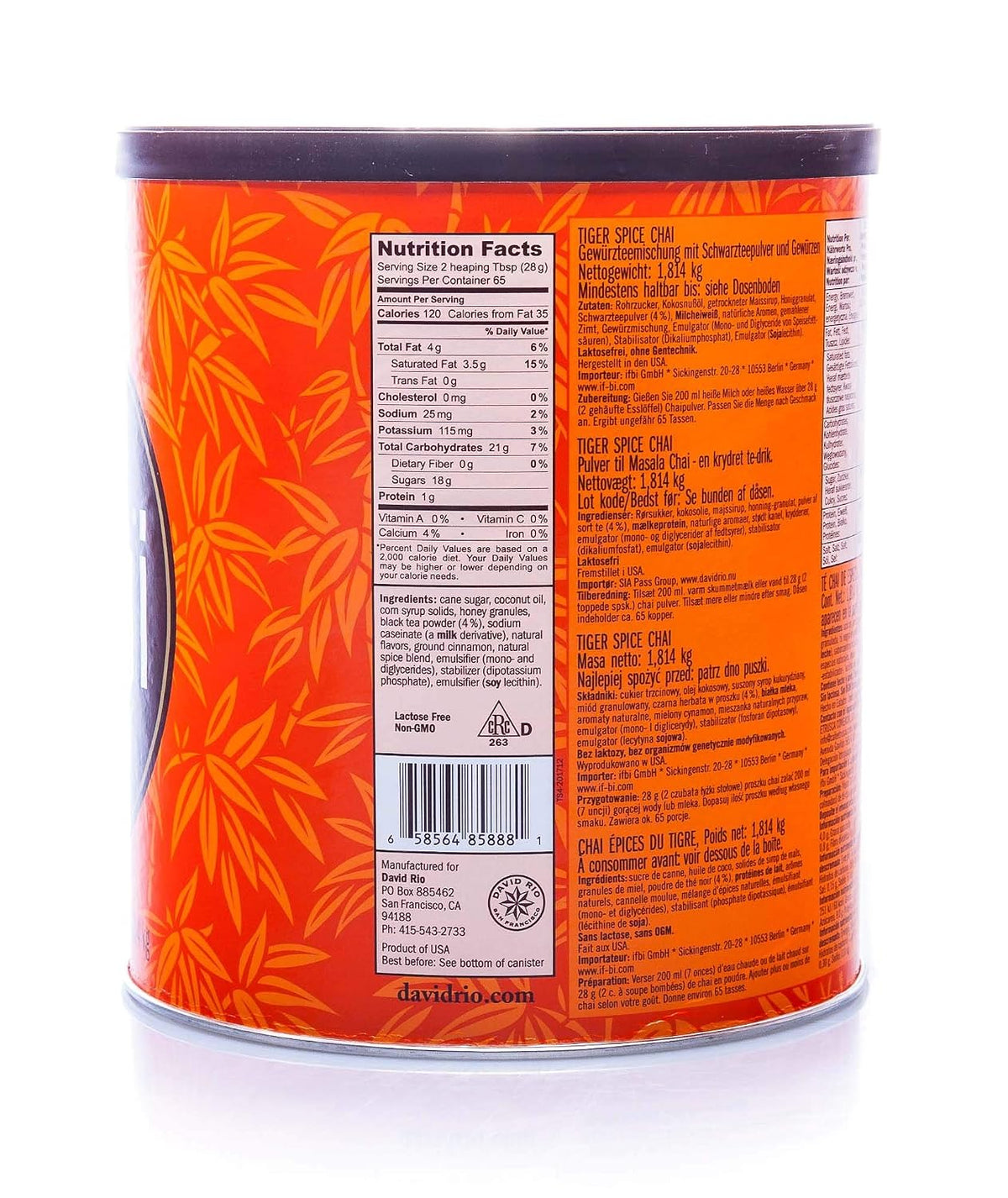 David Rio Elephant Vanilla Chai Tea Latte Mix, 14 Oz