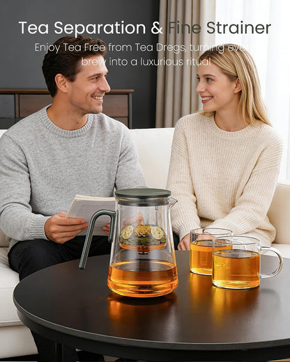 ZENS Magnetic Tea Pot, Enchanted Glass Teapot with Infuser and Magnetic Suction Lid for Mess-Free Loose Tea Diffusers, Walnut Wood Handle, Tea Lovers Gifts
