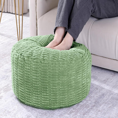HOMBYS Unstuffed Ottoman Pouf Cover,Round Faux Fur Foot Stool, Fuzzy Chair, Floor Bean Bag(No Filler),Foot Rest with Storage for Living Room, Bedroom, Office, Striped Tufted (Beige)