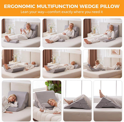 Ruqmuis Wedge Pillow Set for After Surgery, Bed Wedge Pillow, White