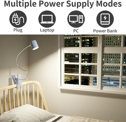 Desk Lamp USB Clip On Light,Book Lights for Reading at Night Clamp Light | 3 Color Modes,10 Brightness Clamp Light,360° Gooseneck LED Reading Light for Books in Bed,Eye-Care for Home Office,Headboards