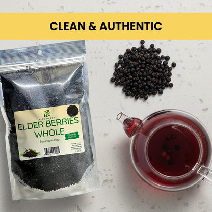 Herb To Body Organic Elderberry Dried Whole - 4oz Wildcrafted Sambucus Elderberry for Syrup, Teas, and Herbal Recipes