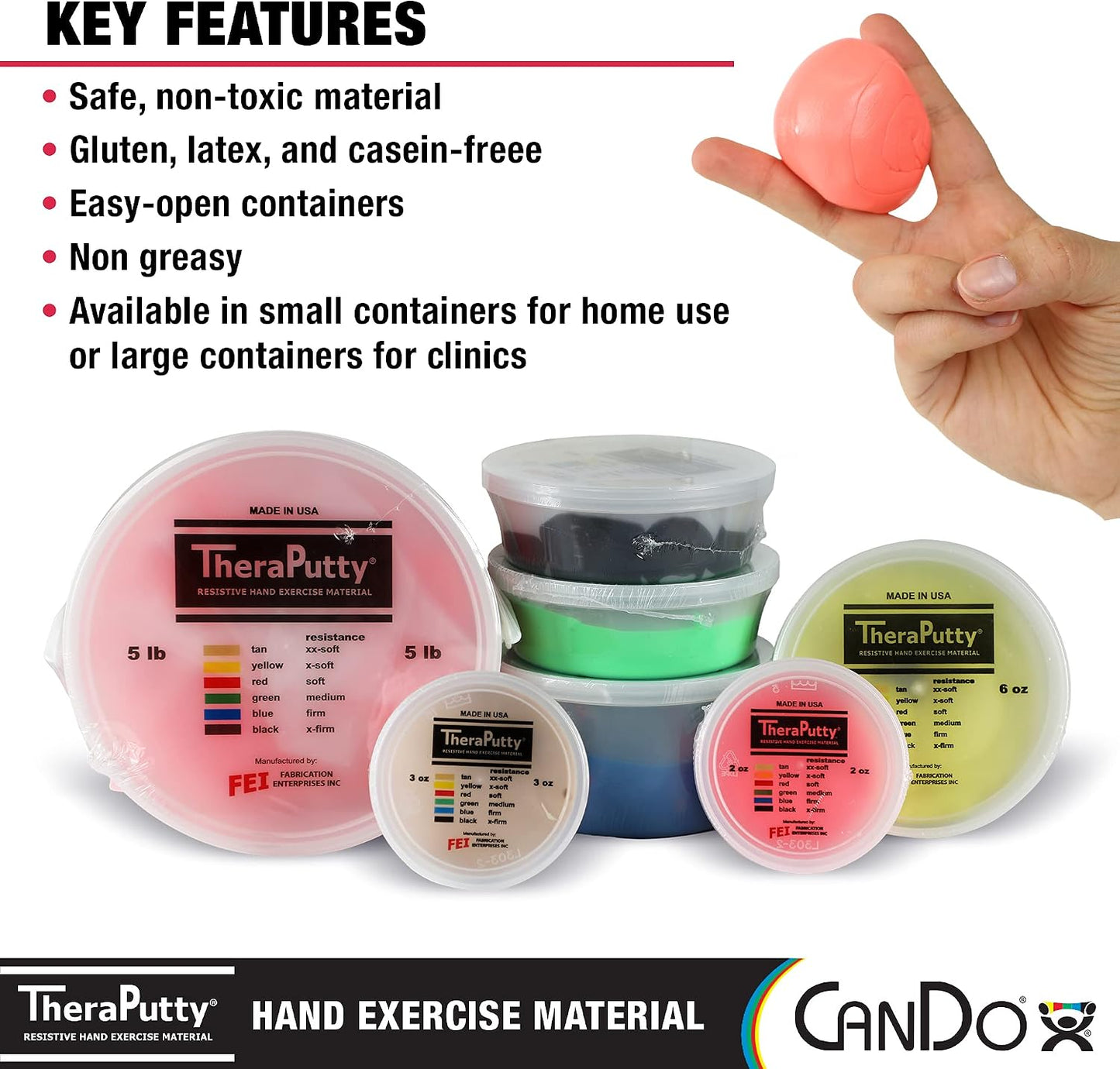 CanDo TheraPutty Standard Hand Exercise Putty For Rehabilitation, Exercises, Hand Therapy, and Occupational Therapy. Use To Strengthen Hand Muscles, Improve Fine Motor Skills, And Decrease Stress