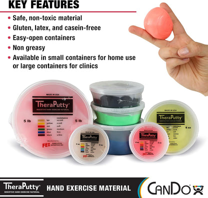 CanDo TheraPutty Standard Hand Exercise Putty For Rehabilitation, Exercises, Hand Therapy, and Occupational Therapy. Use To Strengthen Hand Muscles, Improve Fine Motor Skills, And Decrease Stress