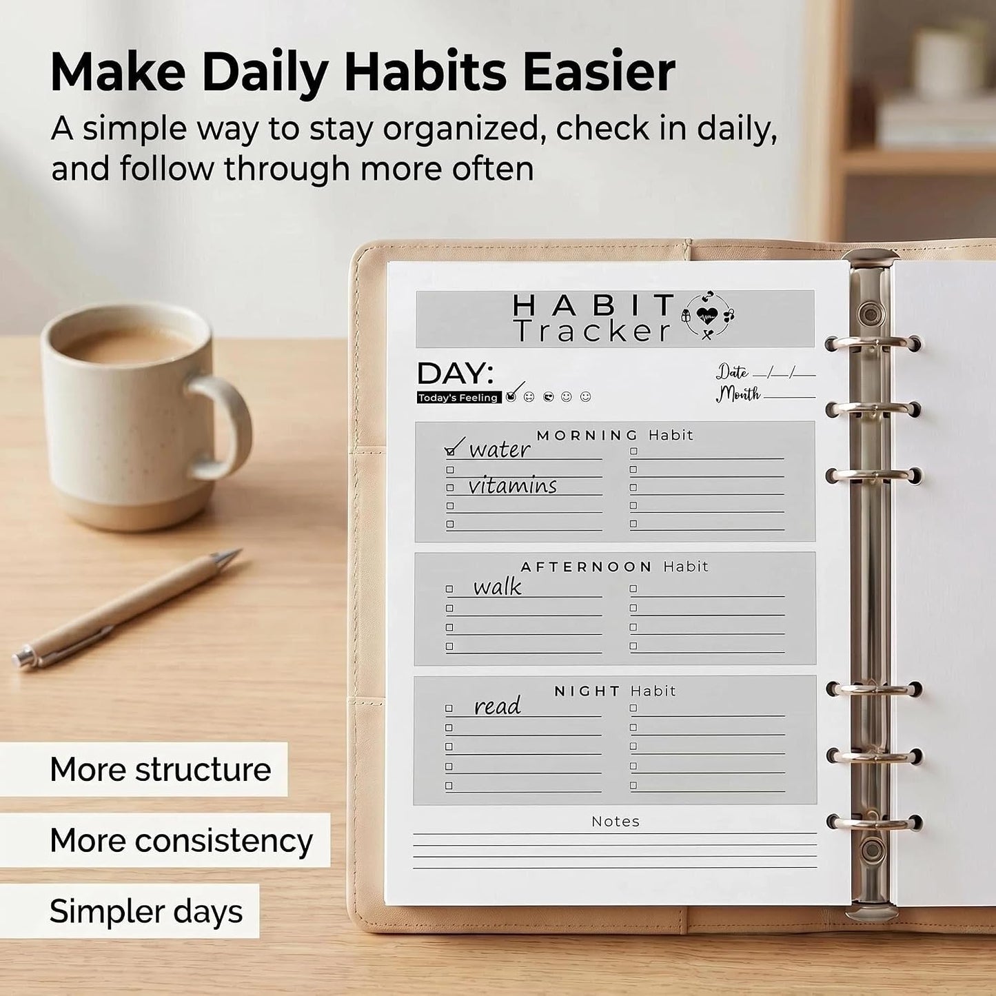 A5 Weekly Habit Tracker Inserts - Motivation & Rewards Pages for Weekly Goals and Consistency, Double-Sided 6-Hole Refill for A5 Binders, 50 Sheets, 100 Pages