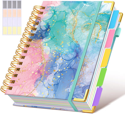 Hardcover Spiral Notebook journal with Removable Dividers Tabs, 300 Pages Leather 5 Subject Notebook College Ruled, 8"x10" Large B5 Notebooks for Work School Note taking, Lined Journal for Women,Black
