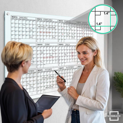 Magnetic 34”x46” Glass Whiteboard Calendar Yearly Dry Erase Planner for Wall Large Glass Whiteboard Calendars for Home and Office