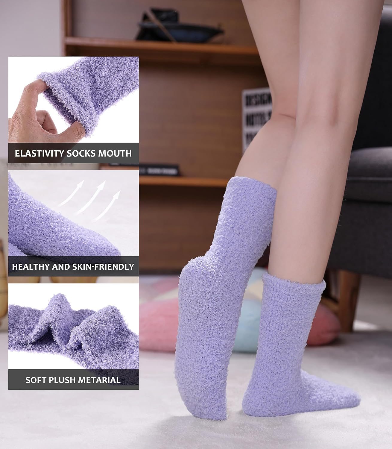 SDBING Fuzzy Socks for Women Soft Fluffy Home Sleeping Socks Cozy Warm Slipper Socks 6 or 5 Pairs
