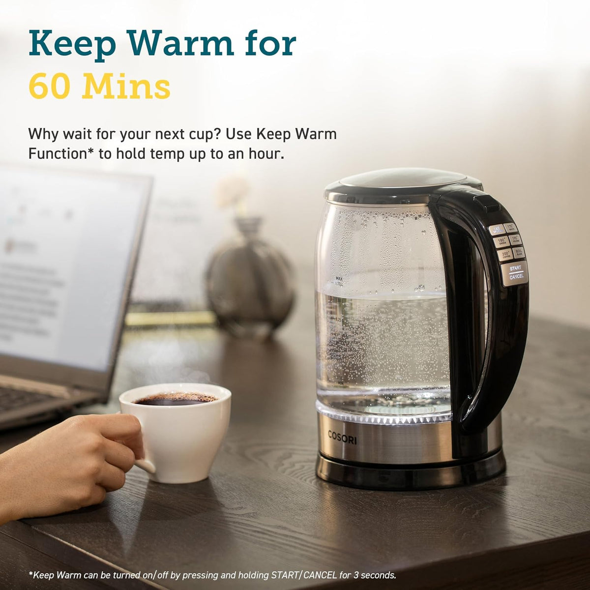 Cosori Electric Kettle, No Plastic Contact with Water, 1.7L, White