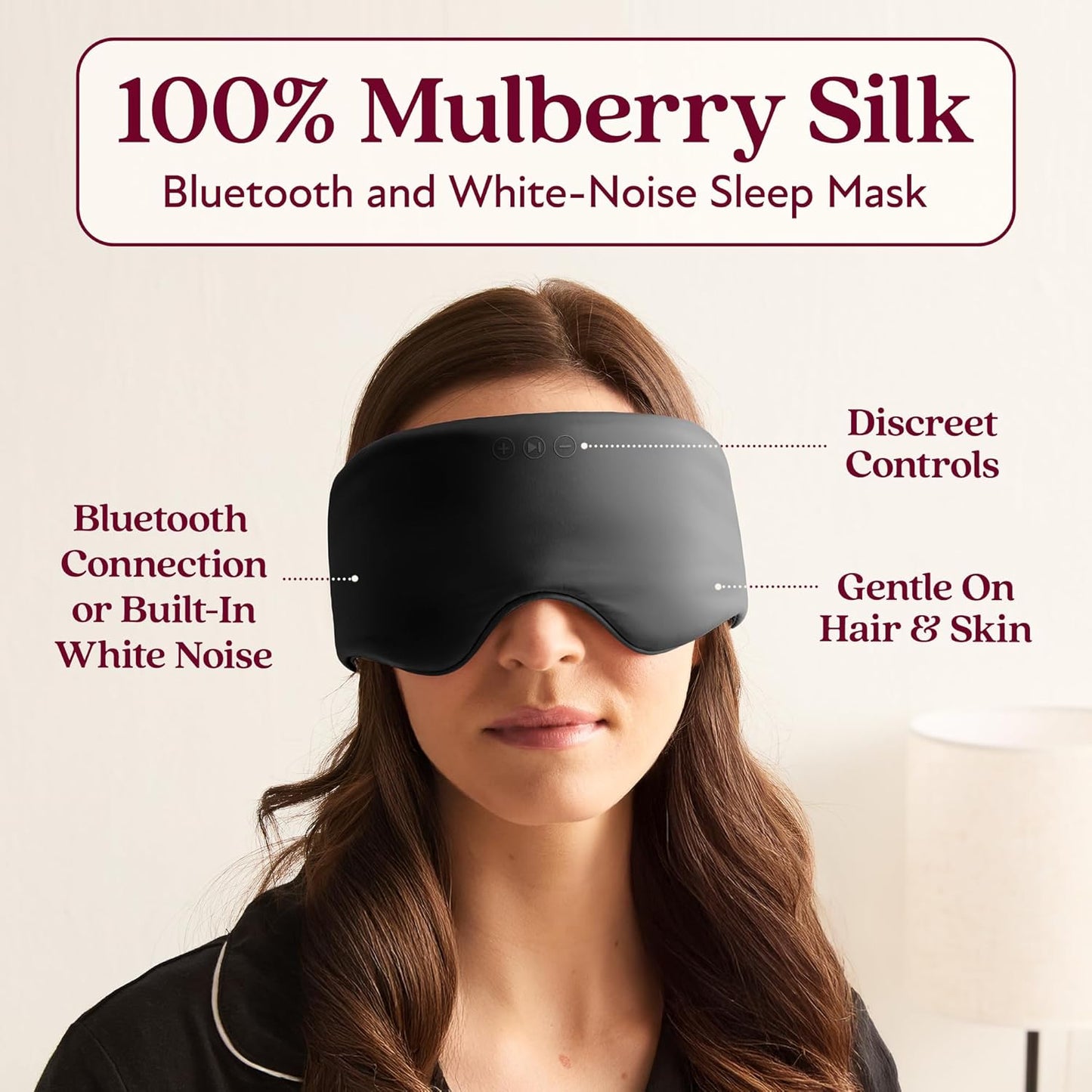 SilkSound 100% Mulberry Silk Bluetooth Sleep Mask, Skin-Friendly Sleeping Eyemask with Bluetooth Headphones, Sleep Gifts for Women, Silk Eyemask Headband Headphones for Sleeping Side Speakers