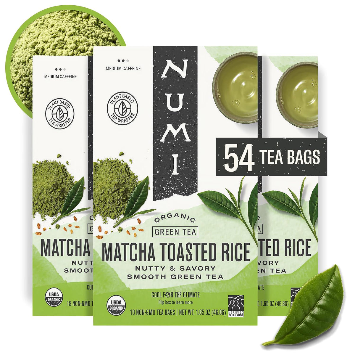 Numi Organic Matcha Toasted Rice Tea, 54 Green Tea Bags, Medium Caffeine