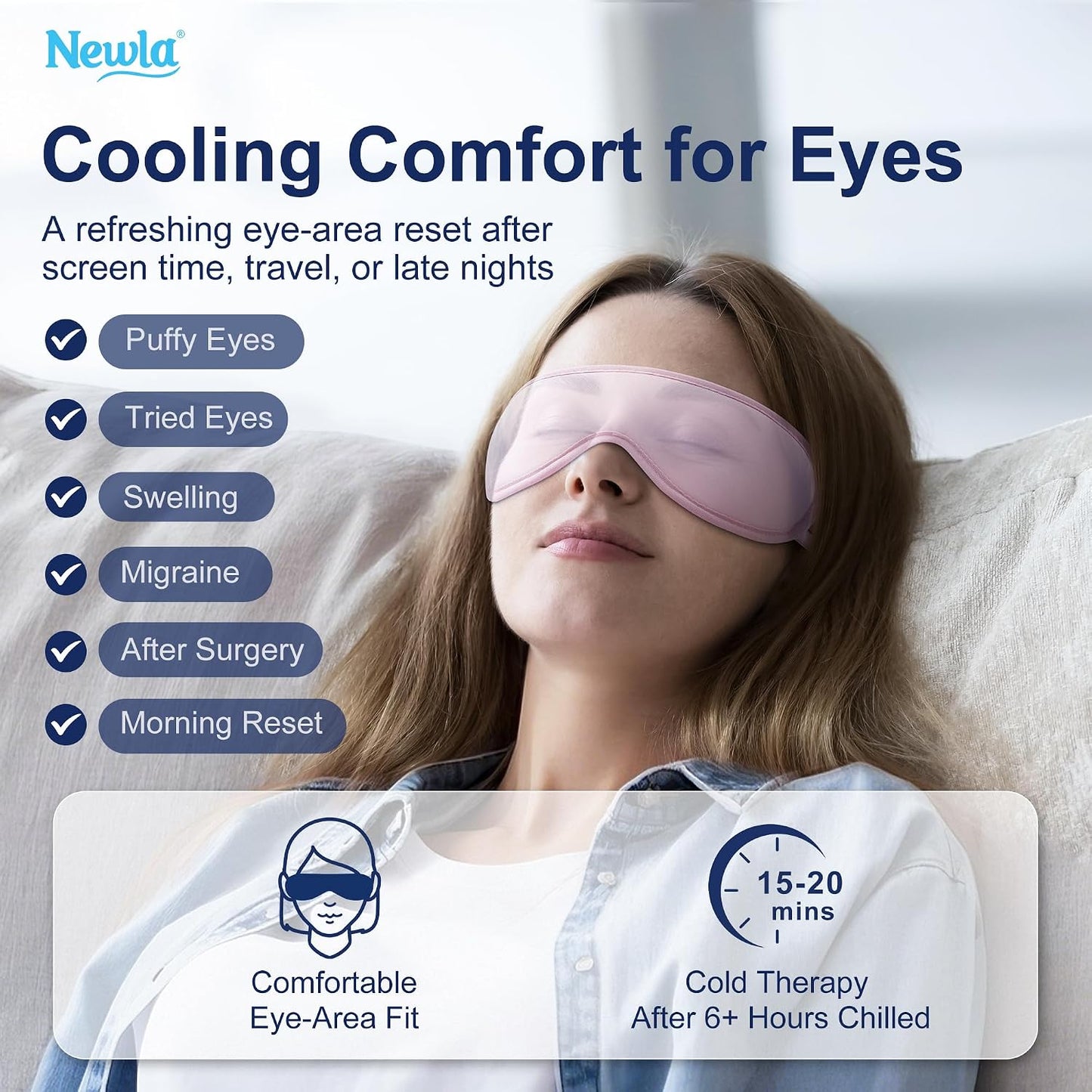 Cooling Gel Eye Mask for Puffy Eyes, Contoured Cold Compress for Eyes, Reusable Cold Eye Mask for Puffiness, Migraine & Tired Eyes, Post Surgery, Ice Gel Pack for Eye Care, Adjustable Strap (Blue)