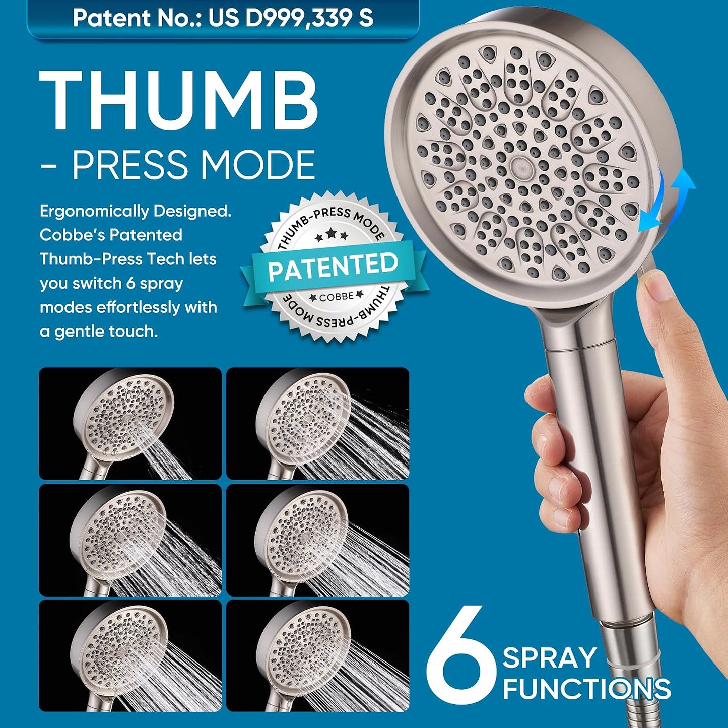 Cobbe Filtered Shower Head with Handheld, High Pressure 6 Spray Mode Showerhead with Filters, Water Softener Filters Beads for Hard Water - Remove Chlorine - Reduces Dry Itchy Skin, Chrome