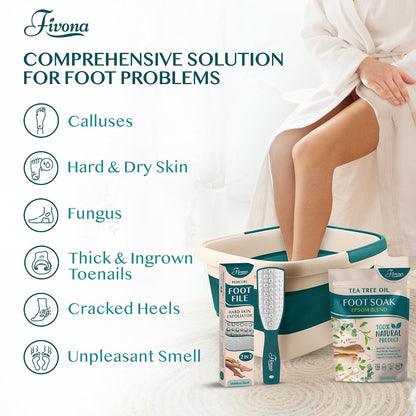 Fivona Tea Tree Foot Soak Blend 14.1 oz - Epsom Salt with Essential Oils for Healthy Toenails, Soothing Relief, Callus Softening - Pedicure Therapy for Soft, Rejuvenated Feet