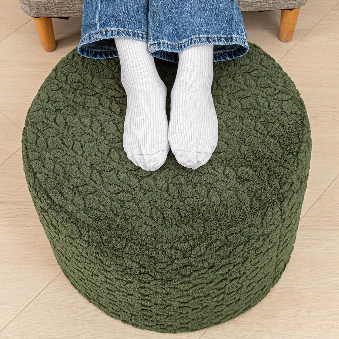Round Pouf Ottoman 20 x 20 x 14 Inches Boho Poof Home Decor Floor Pouffe Ottoman Foot Rest for Couch Sofa Bean Bag Chairs Living Room Bedroom (Green)
