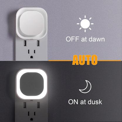YUNLEX 2 Pack Amber Night Light, Dusk to Dawn Sensor, Warm Glare-Free Reflected Glow, 3-Level Dimmer, Auto On/Off, Plug-in LED Nightlight for Bedroom, Kids, Bathroom, Sleep, Baby Nursery, Toddler