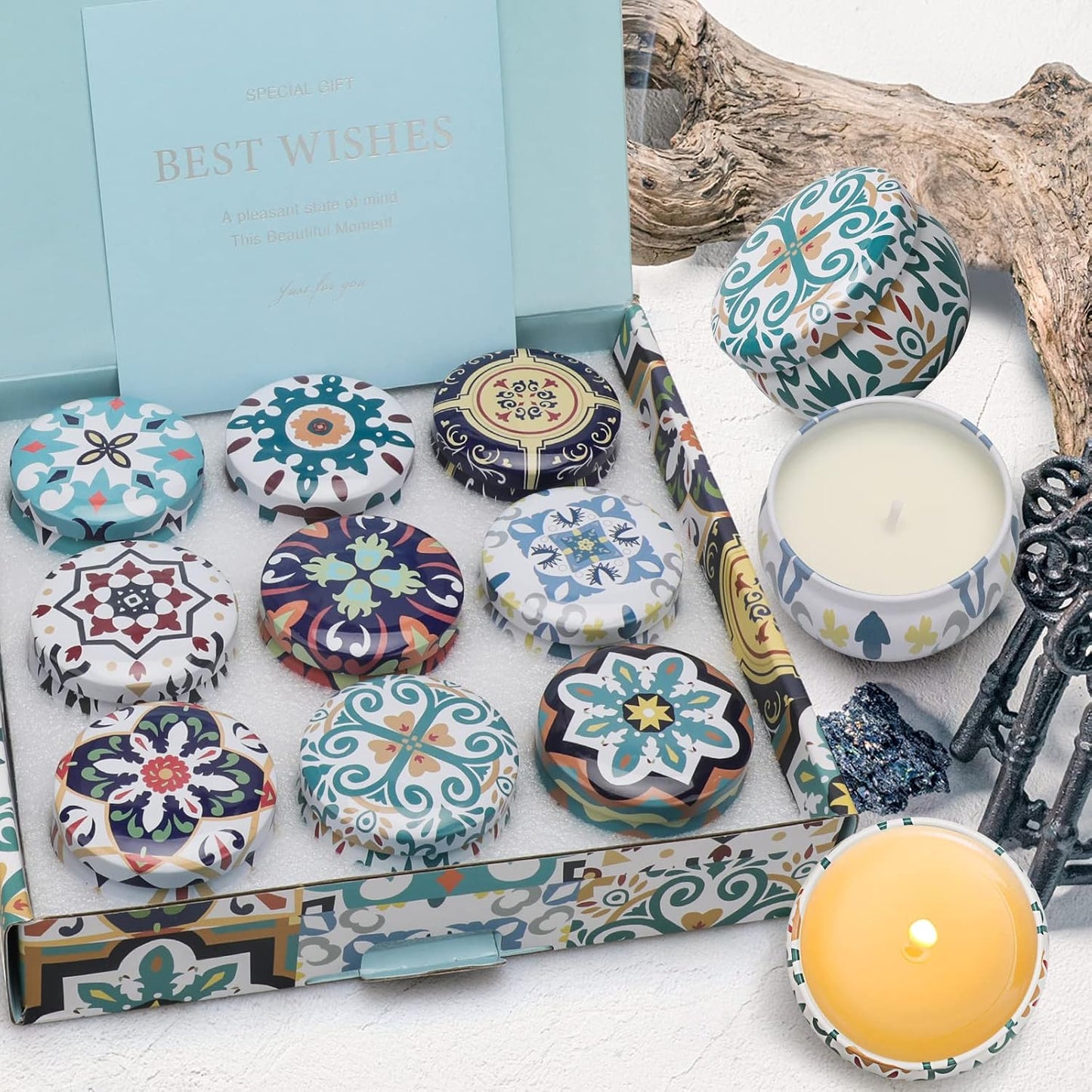 Scented Candles Gift Set for Women, 4 Pack Soy Wax Candles in Classic Bohemian Tins, Aromatherapy Candle Set, Birthday Gifts for Mom, Thank You Gifts