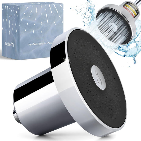 Feels Like Om Filtered Shower Head with Water Softener - High Pressure Shower Head Filter for Hard Water - Shower Filter removes Toxic Chemicals & Chlorine - Best Shower Filter for Hair & Skin