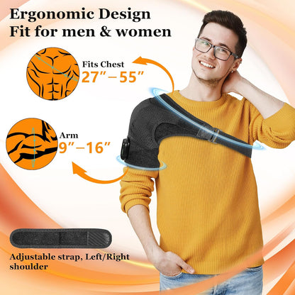 Cordless Shoulder Heating Pad & Massager, Electric Heated Shoulder Brace Wrap, Heating Pads for Rotator Cuff and Frozen Pain Relief,5000mAh Chargeable Powered, Men & Women(Black)