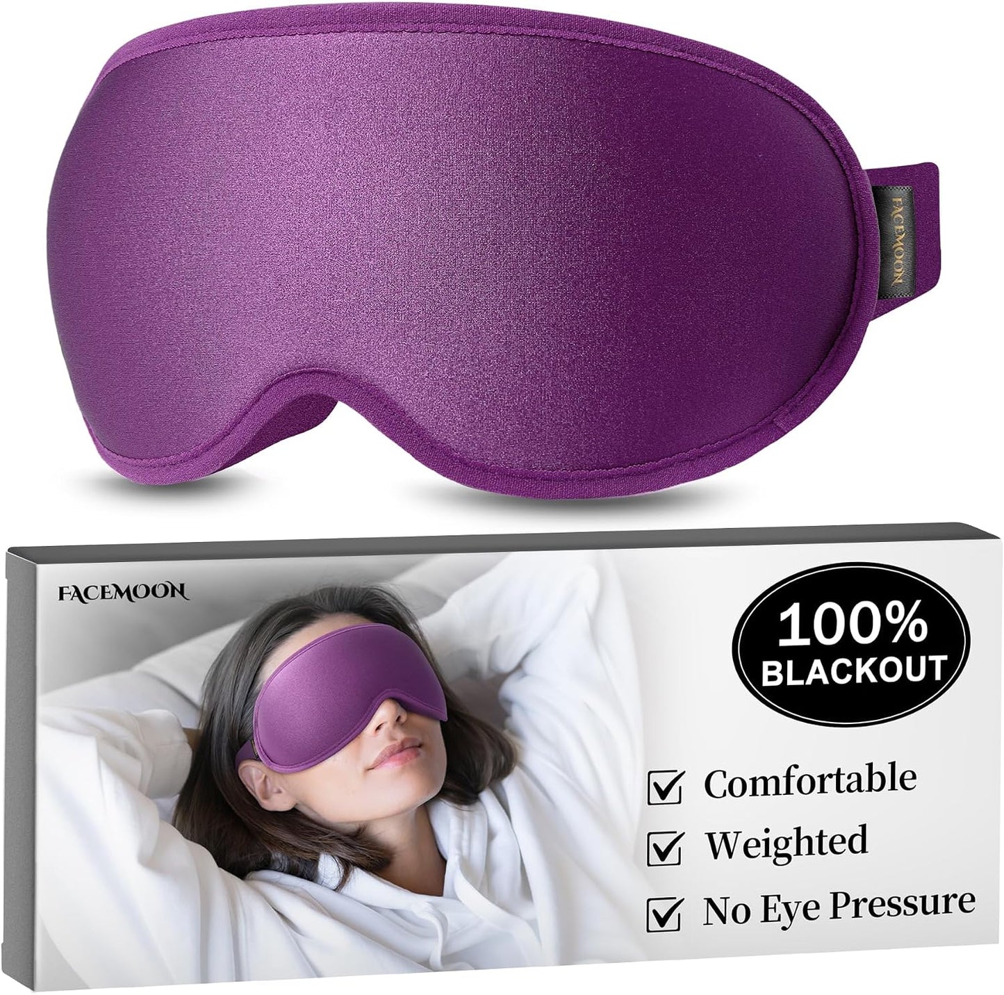 Blackout Weighted Eye Mask for Sleeping: 3D Contoured Gentle-Pressure Sleep Mask for Men & Women - Airplane Travel & Night Shift Essentials, Zero Eye Pressure, Breathable Blindfold, Black