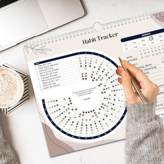 BIROYAL Habit Tracker Calendar 2026 (Undated 12 Months) - Daily Habit Tracker Jounal with Spiral Binding & Hanger - Goal Tracker - Motivational Monthly Habit Calendar - Productivity Tool and Workout Calendar - 8.3" x 11.2" (A4 Size)