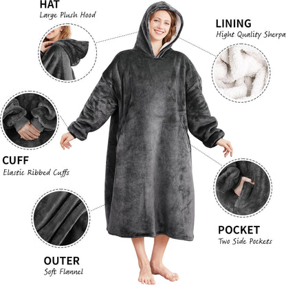 AmyHomie Wearable Blanket Hoodie for Adults & Teens,Oversized Sherpa Hooded Blanket,Warm Cozy Blanket Sweatshirt as Christmas Birthday Gifts for Women Men