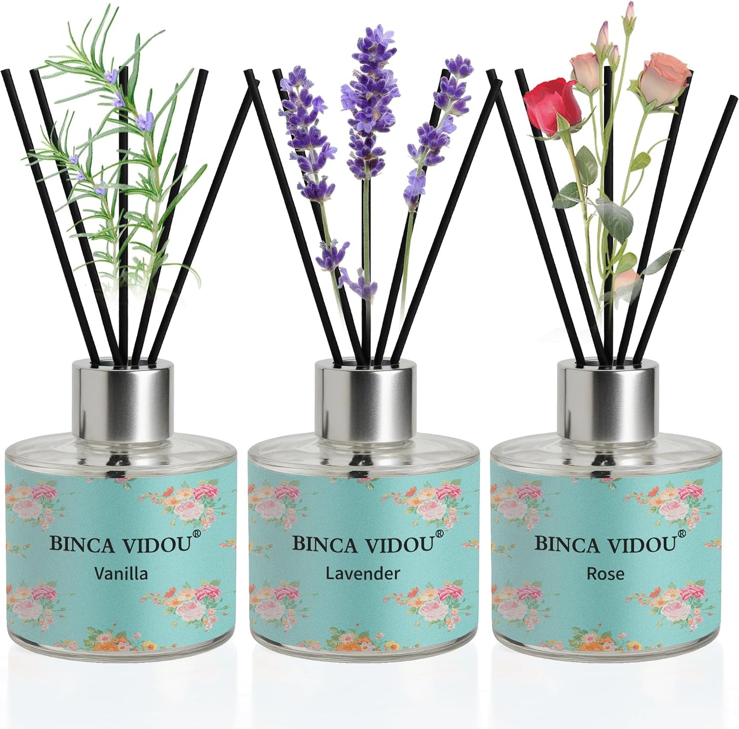 Reed Diffuser Set, Binca Vidou Lavender & Vanilla Natural Scent Oil Diffusers with Sticks for Home Office Bathroom Aromatherapy Decor 1.69oz x 2