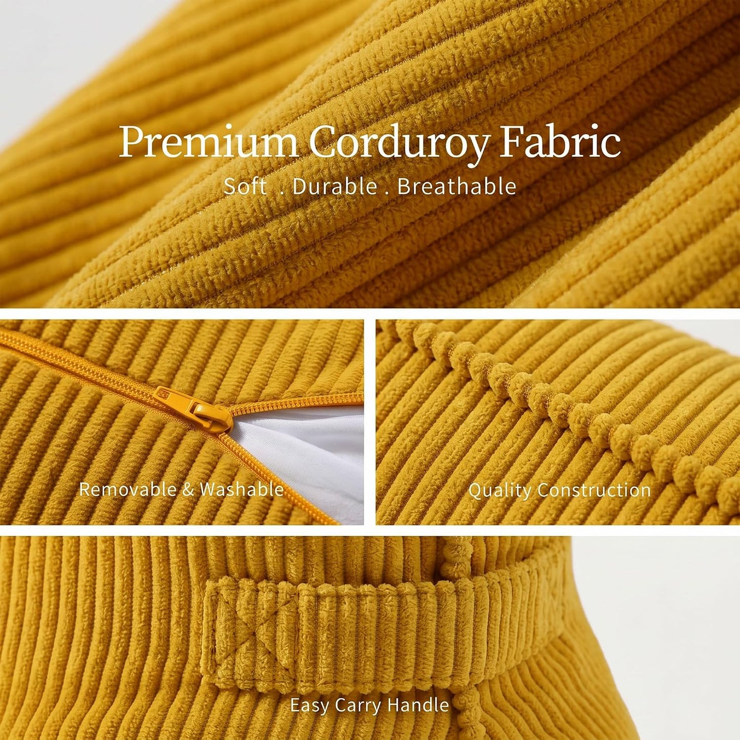 Pat. Pend. Corduroy Lumbar Support Back Pillow for Watching TV, Reading & Gaming, Ergonomic Triangle Support Cushion for Sofa, Armchair & Bed Sitting, Removable Washable Cover, Beige Gray