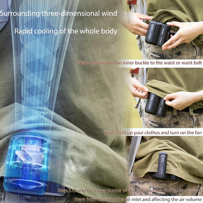 fuliying Waist Fan Portable Rechargeable – 4500mAh Battery Lasts 10 Hours, 3-Speed Personal Clip-On Fan, Hands-Free Wearable Mini Cooling Fans for Outdoor Work, Construction, Fishing, Camping
