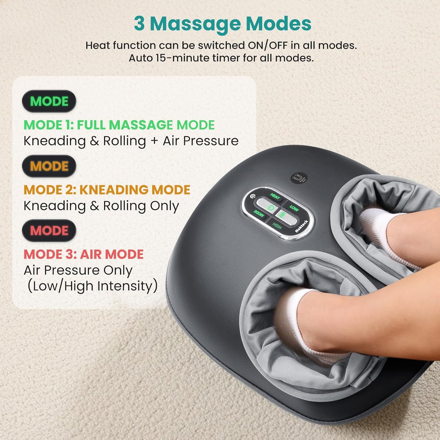 Nekteck Foot Massager with Heat: 2026 Upgraded Remote Control Shiatsu Feet Massager for Plantar Fasciitis, Deep Kneading Therapy Air Compression Massage Tools for Foot Health Men Women