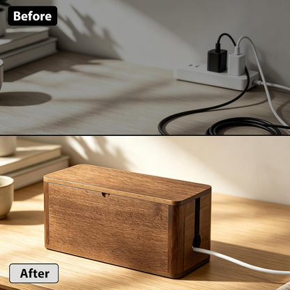 ZhiYo Wood Cable Management Box, Medium Cord Organizer Box for Power Strip