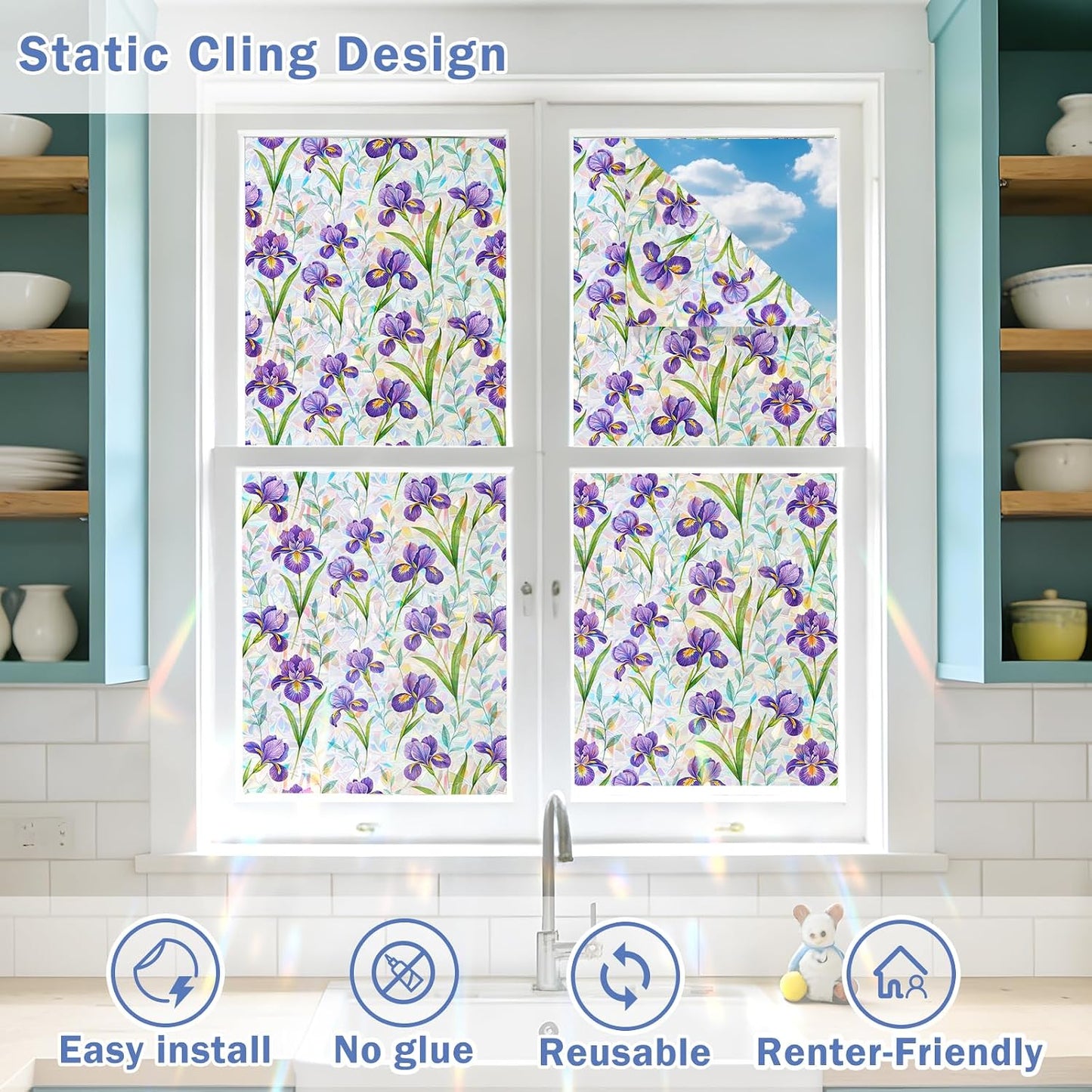 Window Film, Frosted Privacy, One Way Tint, UV Block, Heat Insulation, Anti-Glare, Static Cling, Renter Friendly for Home Bathroom Door