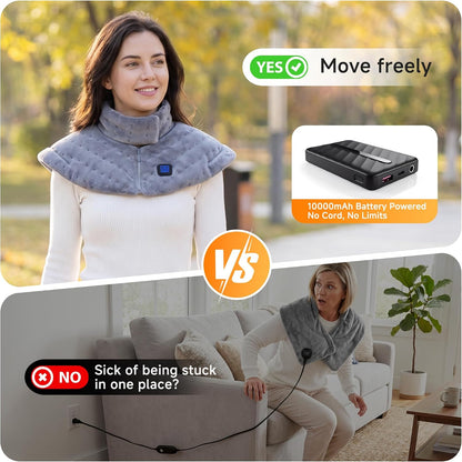 Portable Cordless Heating Pad for Neck and Shoulders Back, 10000mAh Battery - Rechargeable & Wireless, Electric Weighted Heated Neck Wrap & Neck Warmer, 3 Heat Settings, Birthday Gifts for Women Men