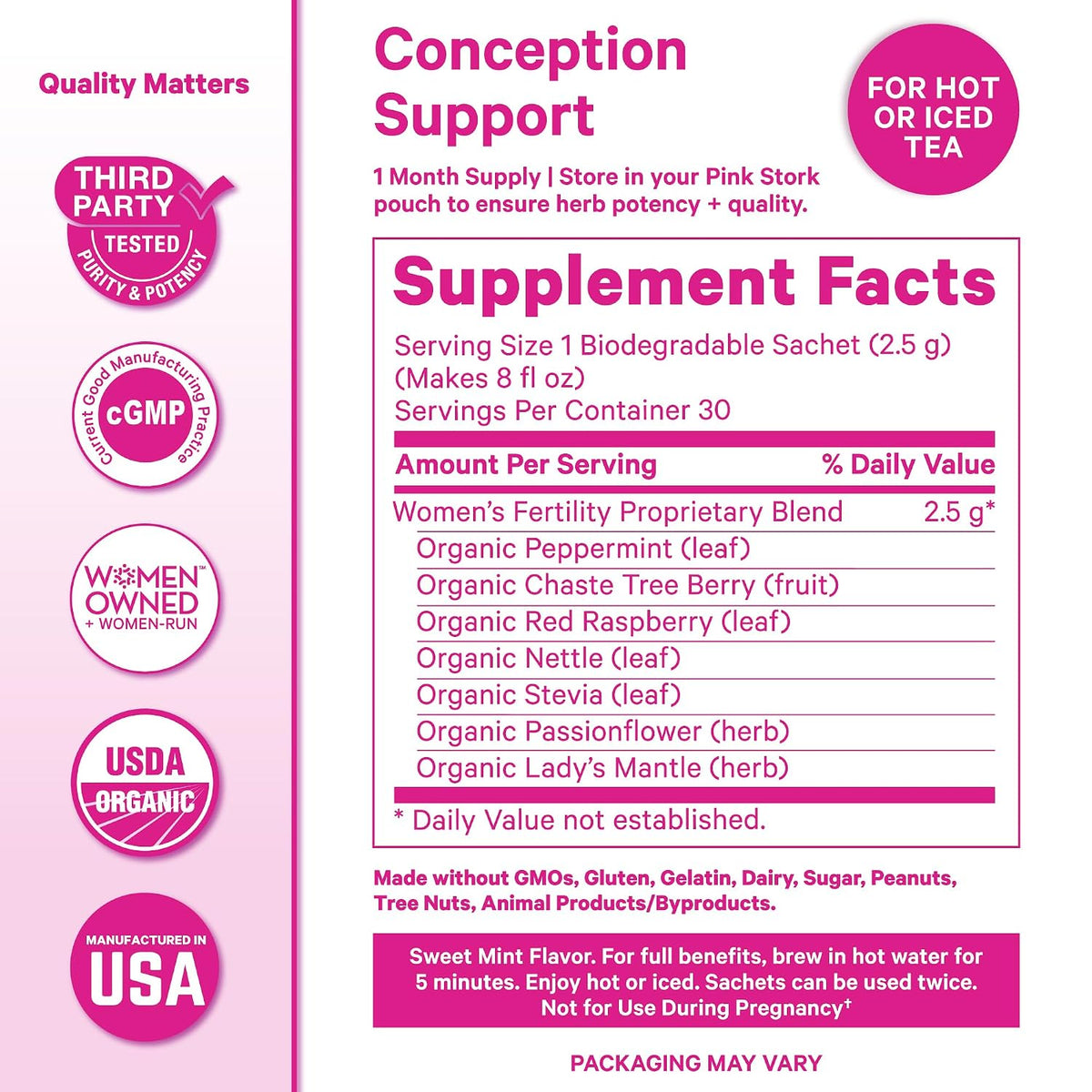 Pink Stork Fertility Tea, Organic Vitex + Cycle Support, Sweet Mint