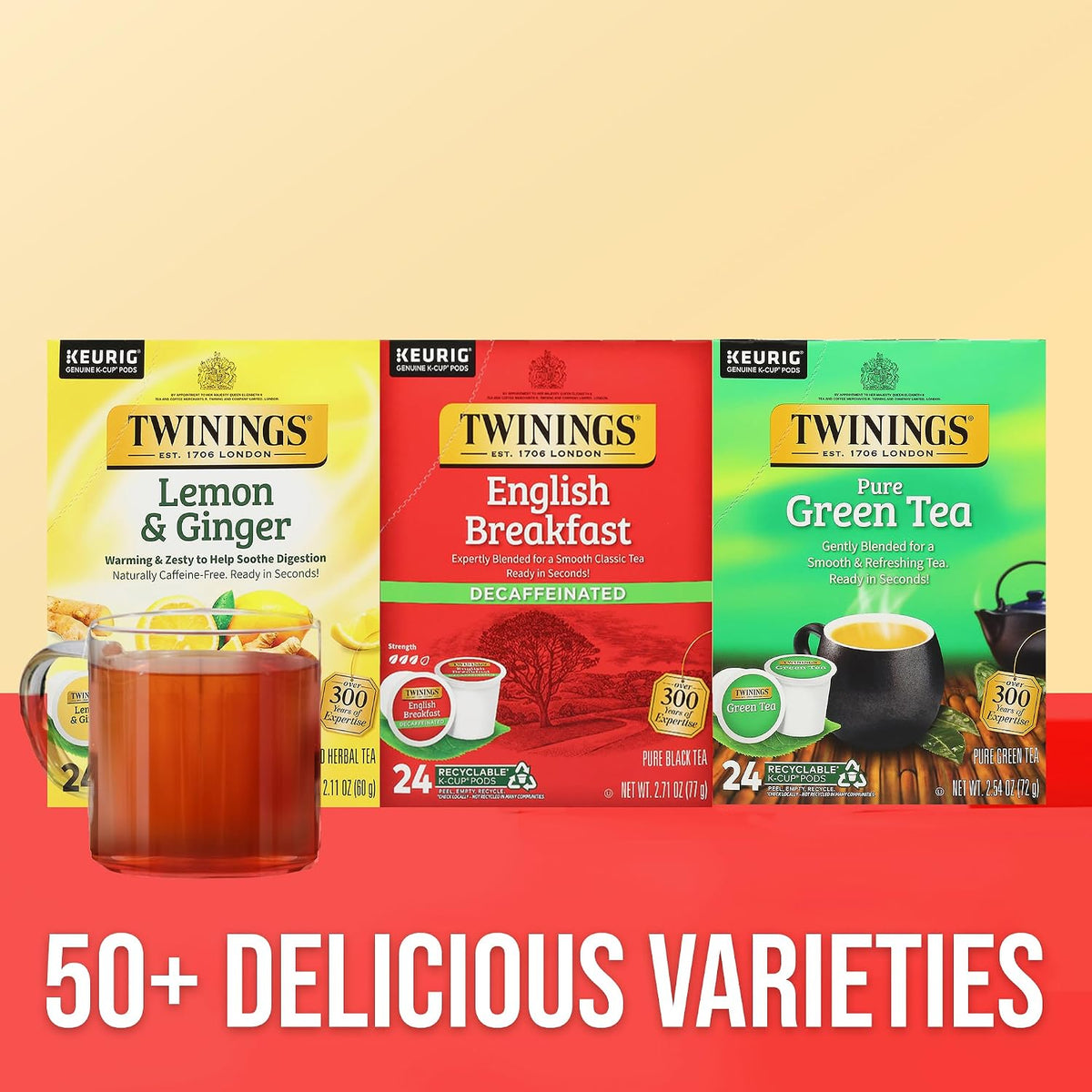 Twinings Decaffeinated English Breakfast Black Tea K-Cup Pods for Keurig, 24 Count (Pack of 1), Smooth, Flavourful, Robust, Enjoy Hot or Iced