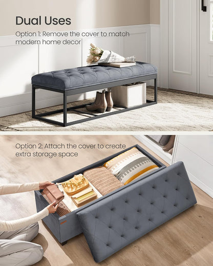 SONGMICS Storage Ottoman Bench, Foot Rest with Legs, 15.7 x 43.3 x 15.7 Inches, End of Bed Bench, Storage Chest, Load up to 660 lb, for Living Room, Bedroom, Entryway, Dark Gray ULSF088G01