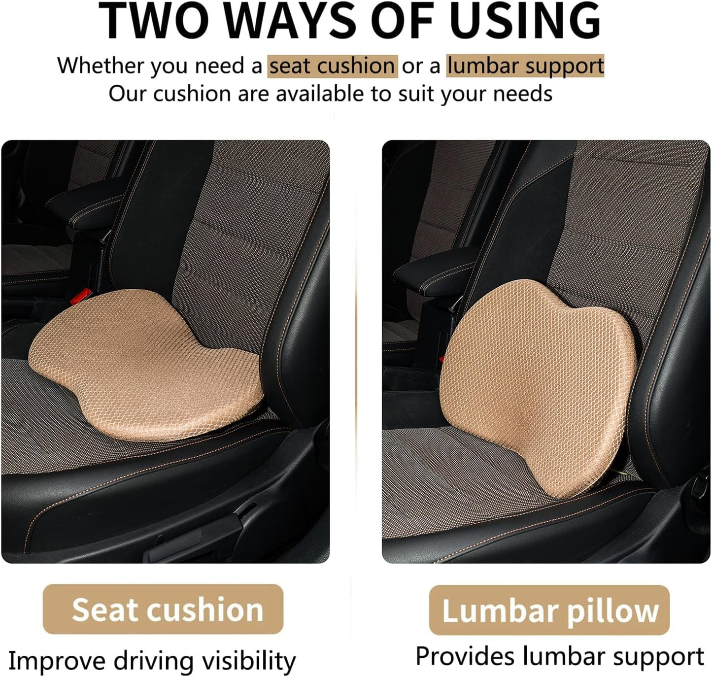 Livtribe Car Seat Cushion - Memory Foam Car Seat Pad - Sciatica & Lower Back Pain Relief - Car Seat Cushions for Driving - Road Trip Essentials for Drivers(Black)