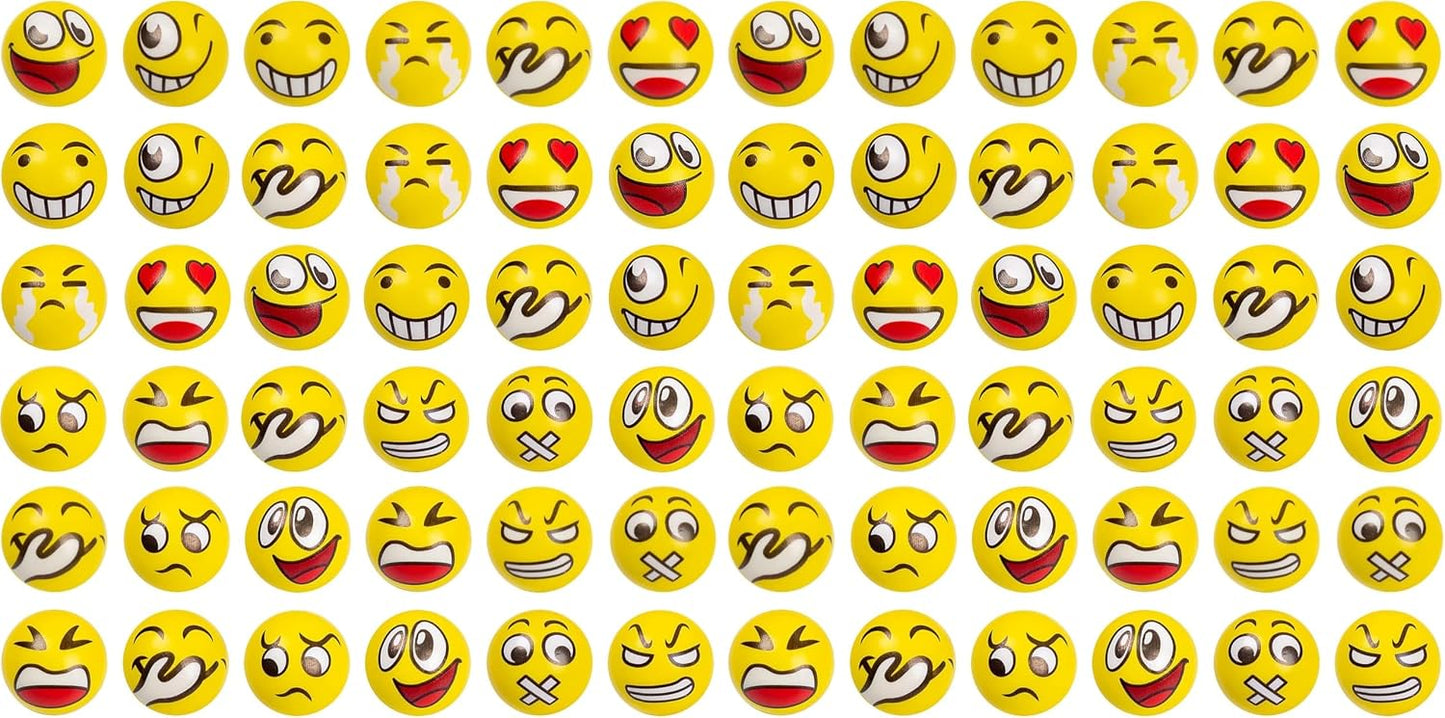 LovesTown 24 PCS Stress Balls Bulk for Party Favors, 2.5 Inch Funny Yellow Face Squeeze Toys Foam Face Squeeze Fidget Ball for Kids and Adult Stress Relief Gifts for Coworkers Classroom Prizes