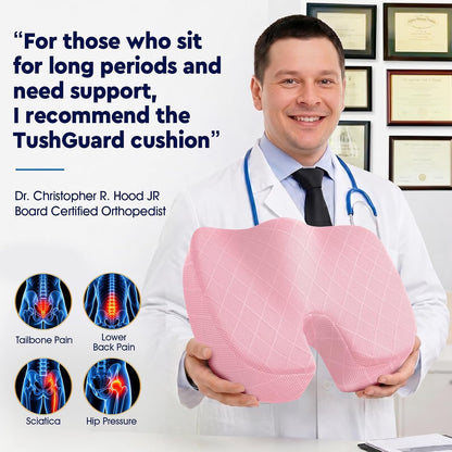 TushGuard Seat Cushion - Memory Foam Sitting Pillow for Office Chair, Car Seat, Airplane, Bleacher - Sciatica & Hip & Coccyx Pain Relief Desk Chair Cushion for Long Sitting Office Workers, Car Drivers