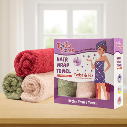 Textila 100% Cotton Hair Wrap Towels for Women (Pack of 2, Raspberry & Green) – Soft & Absorbent Turban Towels for Long, Curly, Frizz-Prone Hair