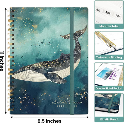 Planner 2026-2027, Academic Monthly and Weekly Calendar Planner for Women, July 2026 - June 2027, Hardcover Pretty Agenda Planner Book with Tabs, Spiral Daily Organizer for School Office Home Supplies, 6.3" x 8.5" - Blue Floral