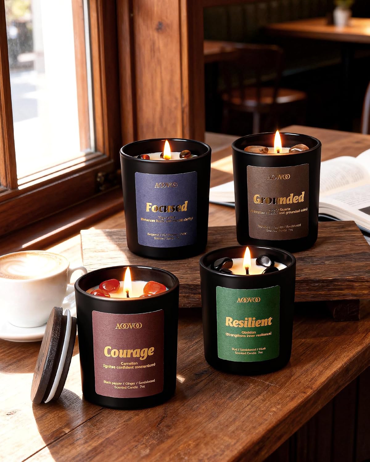 AOOVOO Scented Candles for Men - 4 Pack Candles for Home Scented, 36oz Soy Wax, 200 Hour Burn Time, Men Candle Set, Sandalwood Oud/Mahogany Teakwood/Smoke Vanilla/Jasmine Candle Set A