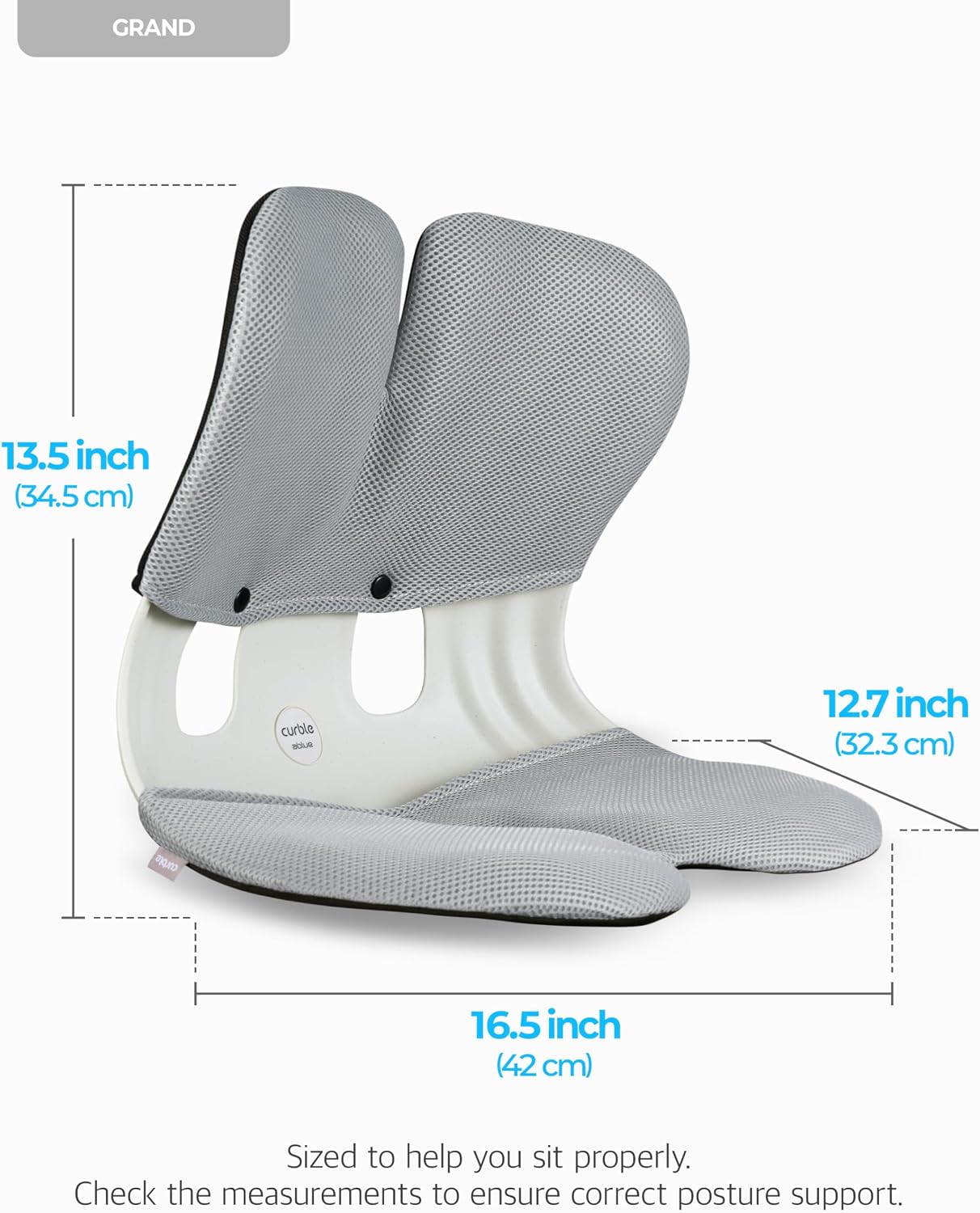 curble Grand– Extra Wide Ergonomic Seat Support, Sit Straighter Without Effort, Passive Posture Trainer for Office, Home & Car (Grey)