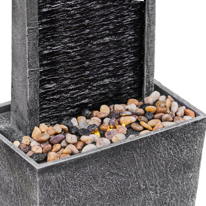 Teamson Home 38.58 in. Modern Curved Faux Slate Waterfall Fountain for Indoors or Outdoors with LED Light Accents and 1.98-Gallon Pump, Black and Stone Gray | Freestanding Floor Garden Waterfall, LED Lights, Weatherproof Polyresin, For Patio & Yard