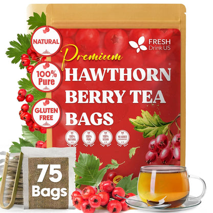 FreshDrinkUS, Premium Hawthorn Berry Tea, 75 Count, Pure, Caffeine Free