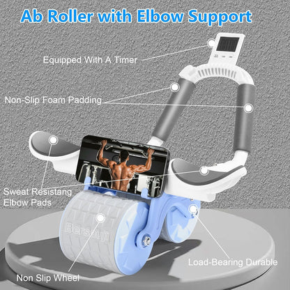 2026 Upgraded Ab Roller Wheel with Knee Mat &Timer - Automatic Rebound Abdominal Wheel with Elbow Support, Abs Workout Equipment for Core Strength Training, Ab Exercise Roller for Women Men