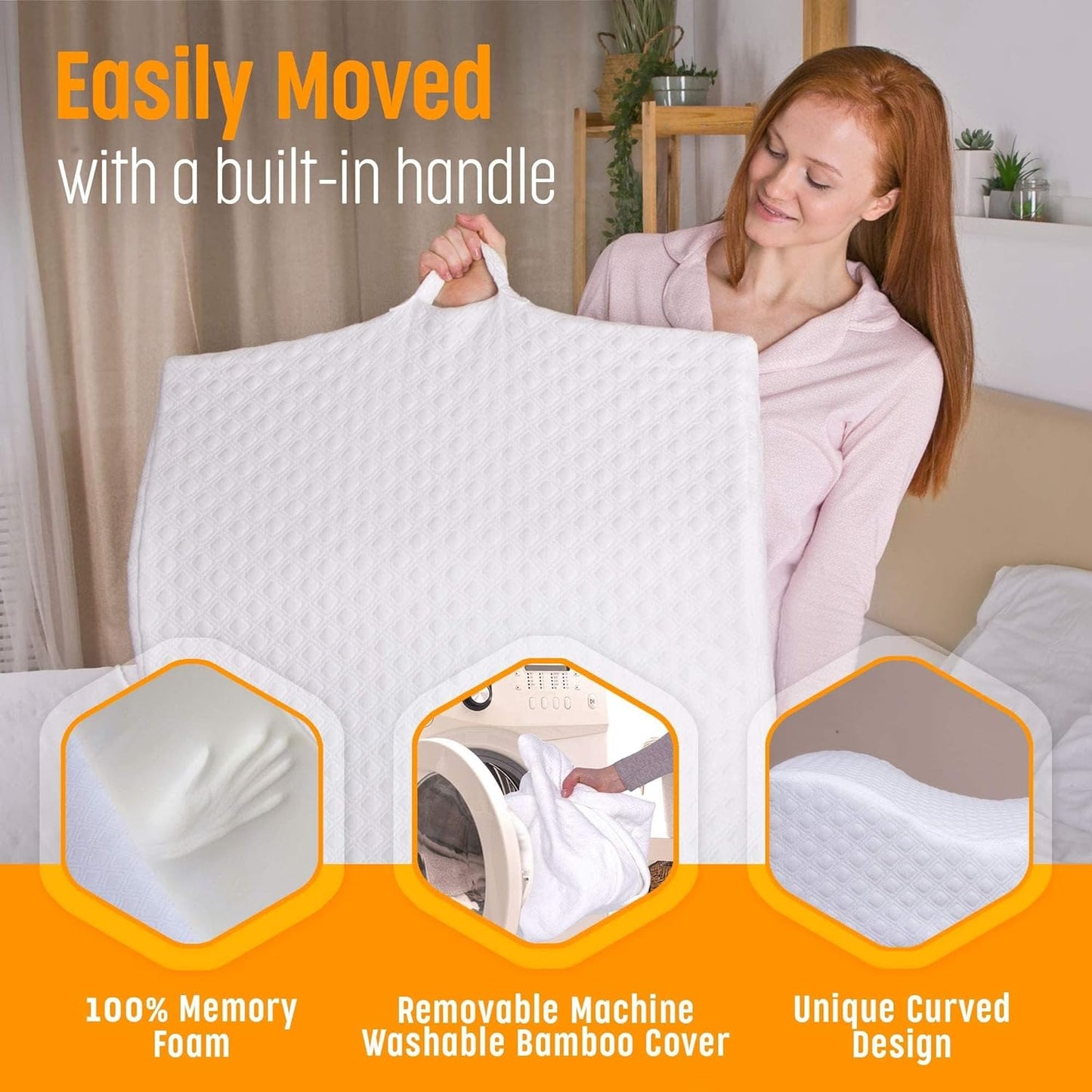Aeris Wedge Pillow for Sleeping, Acid Reflux, and Snoring - Memory Foam Bed Wedge with 19-Degree Incline - Post-Surgery Recovery, Reading, and Leg Elevation - Removable Machine-Washable Cover